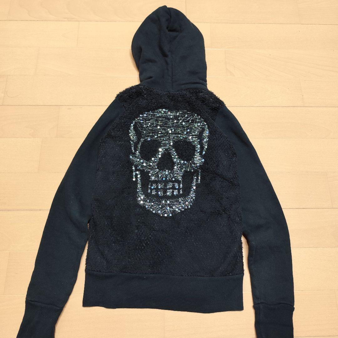 ヒステリックグラマー スカル刺繍 モコモコパーカー ブラック F