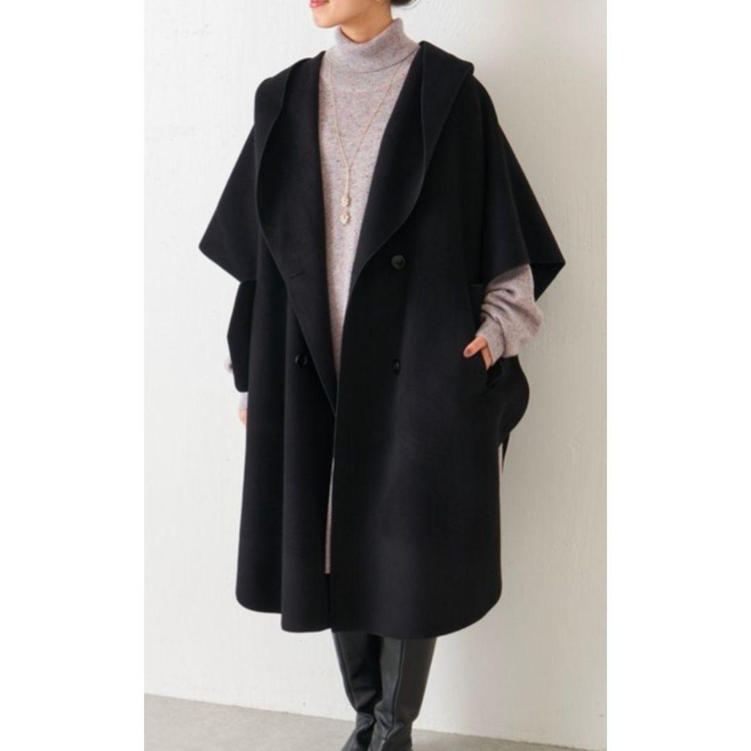 【極美品】 BEARDSLEY フードポンチョ ロングコート ウール100