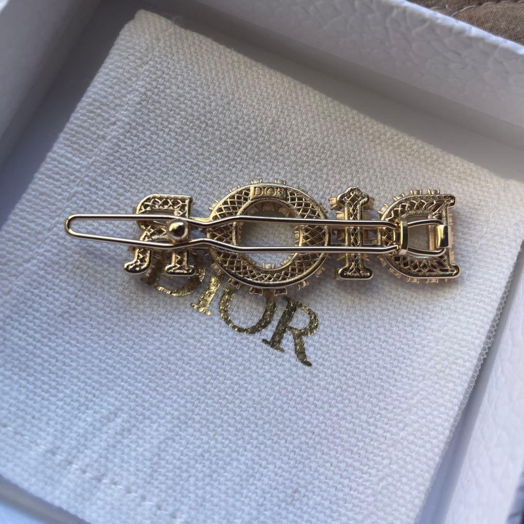 Dior ロゴ クリスタルヘアピン ゴールド