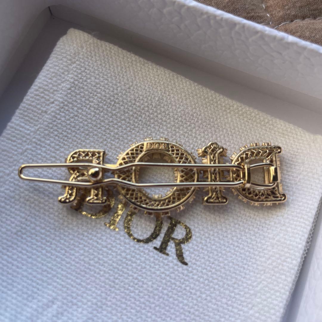 Dior ロゴ クリスタルヘアピン ゴールド