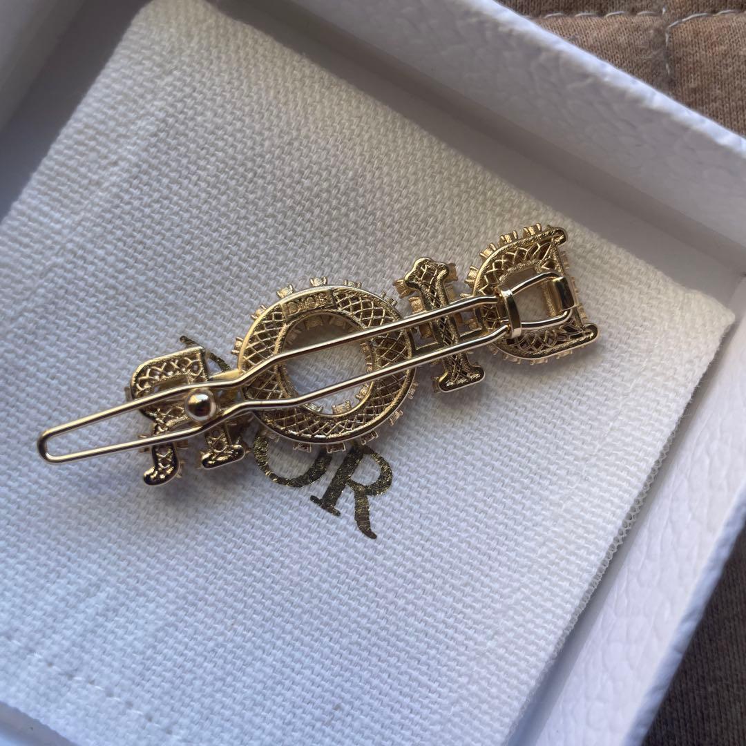 Dior ロゴ クリスタルヘアピン ゴールド