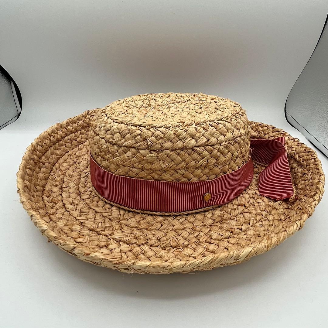 ヘレンカミンスキー　麦わら帽子　ラフィア　赤リボン