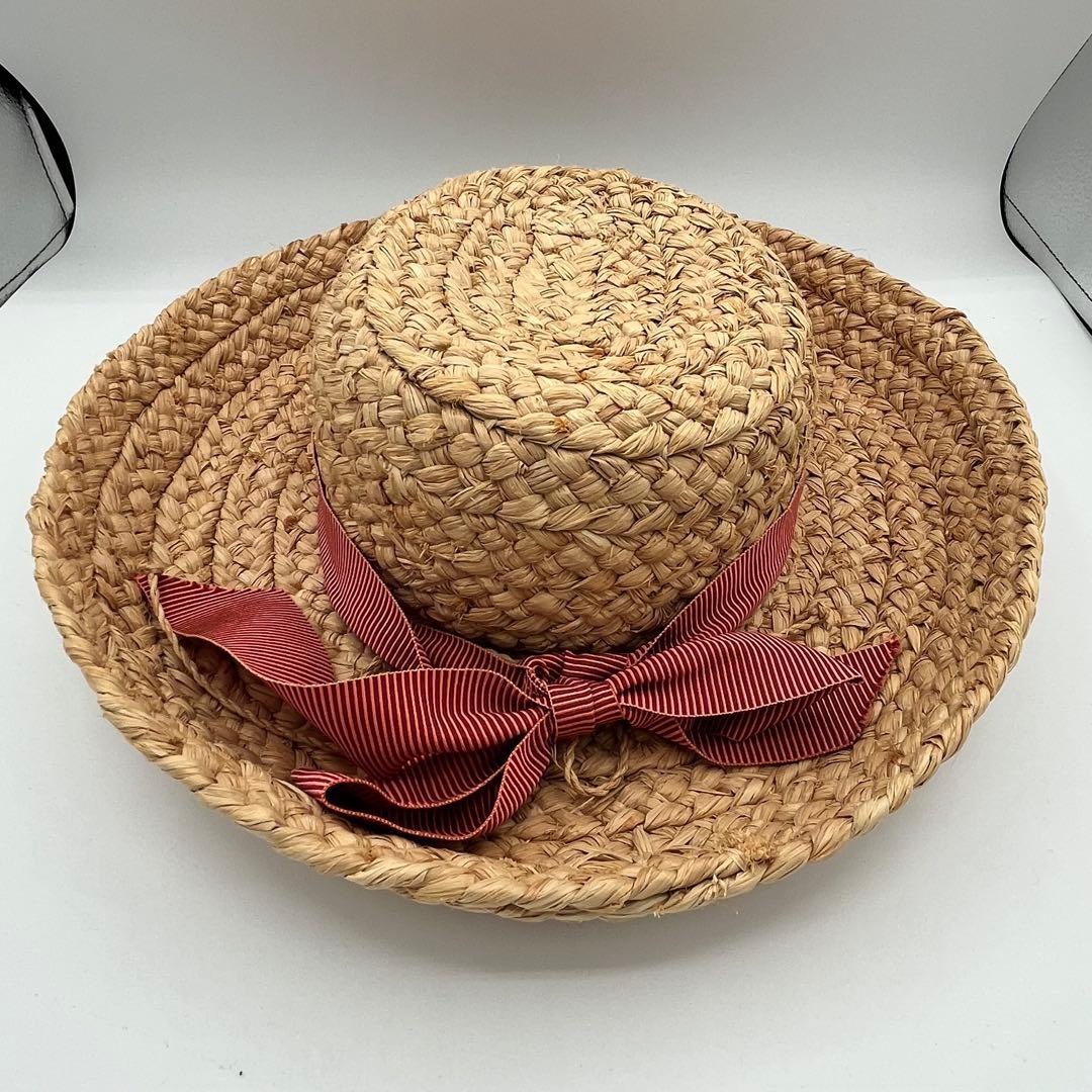 ヘレンカミンスキー　麦わら帽子　ラフィア　赤リボン