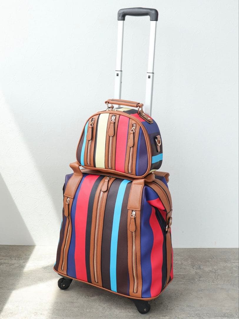 【新品】Three Four Time 4輪マルチストライプ柄親子キャリー