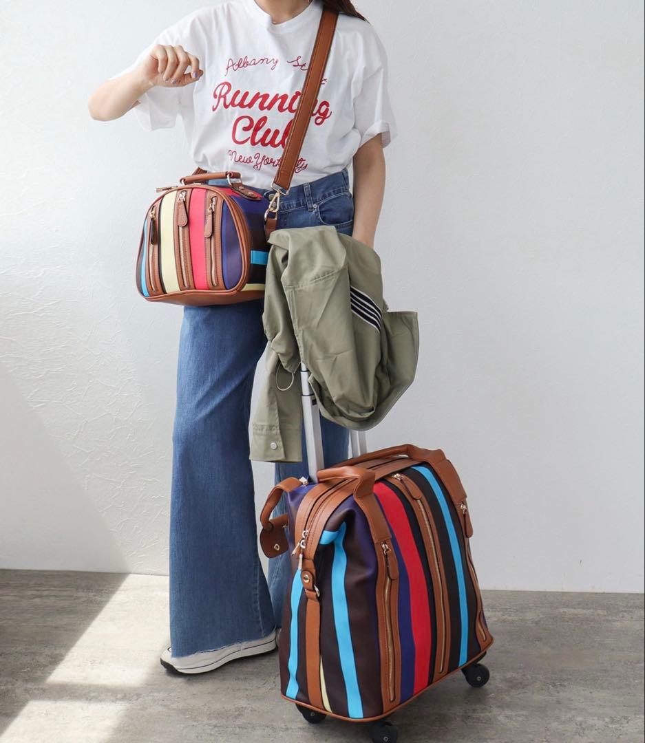 【新品】Three Four Time 4輪マルチストライプ柄親子キャリー