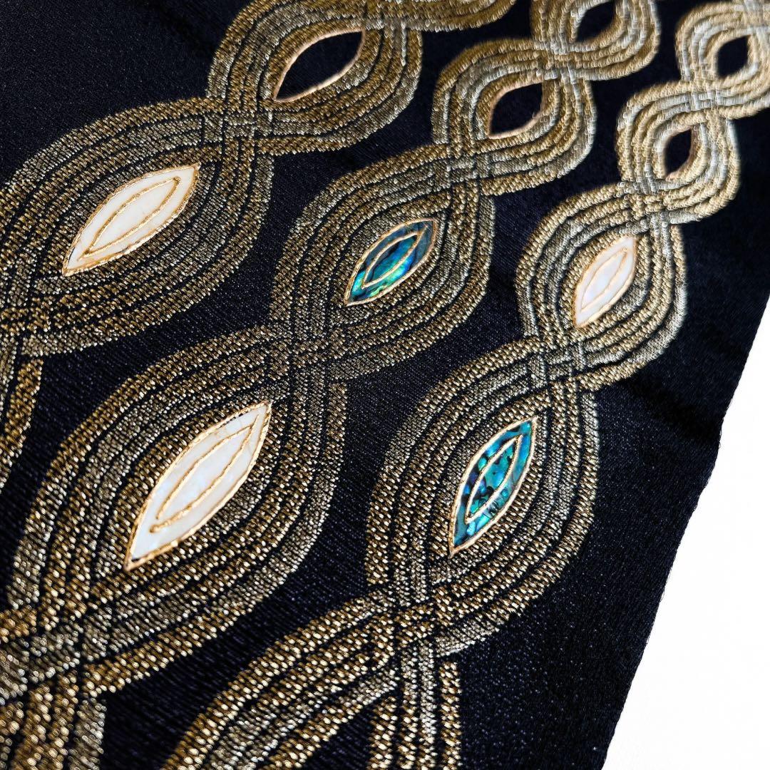 螺鈿細工　ねじれ模様　黒地　袋帯　着物　032w