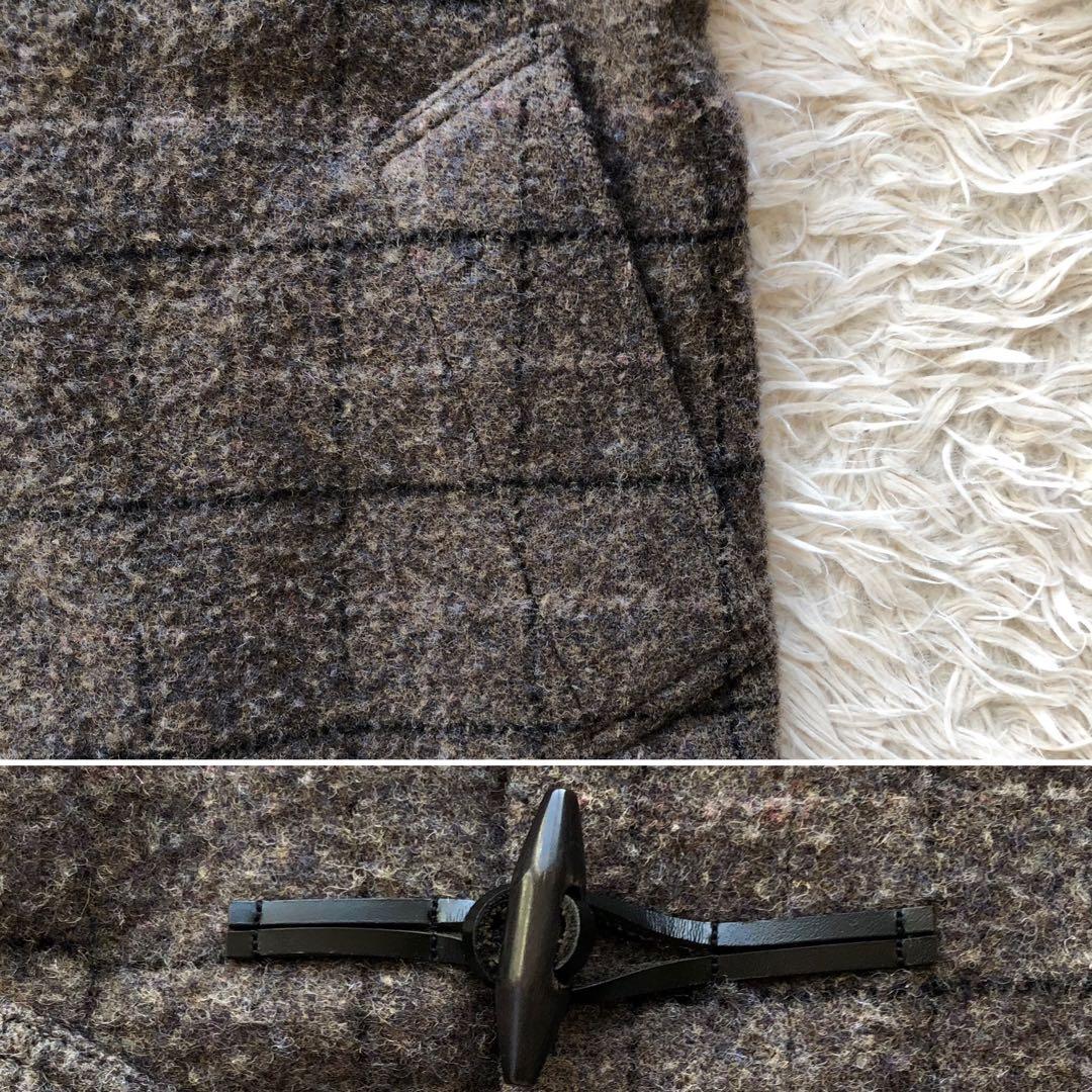 【美品 ハリスツイード】トゥモローランド　ダッフルコート　茶　チェック