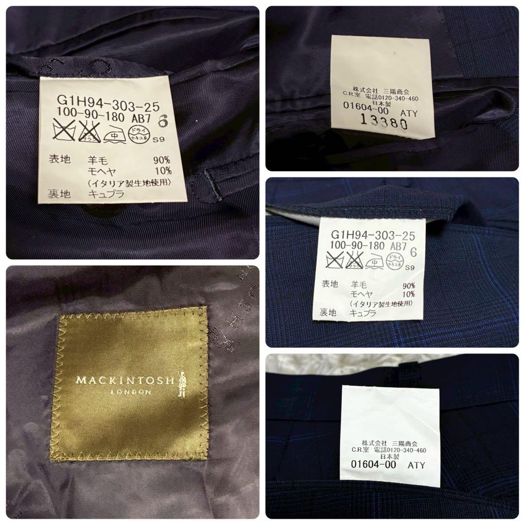 XL相当/美品⭐️マッキントッシュロンドン　スーツ　チェック　モヘヤ　ネイビー