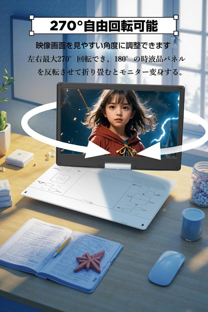 ポータブルDVDプレーヤー 17.9型 15.6インチ 回転式モニター 車載可