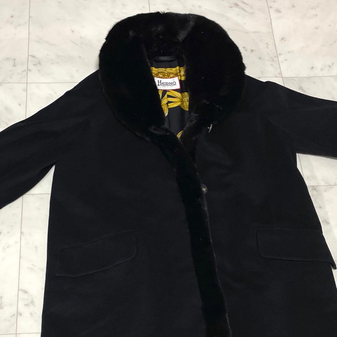 【上質】 ✨ヘルノ xロロピアーナ カシミヤxシルク ミンクファー付コート 42