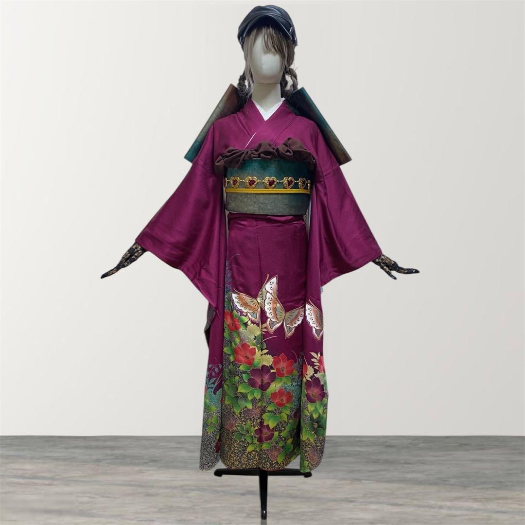 本日限定価格！振袖 フルセット ワインレッド 金彩加工 赤