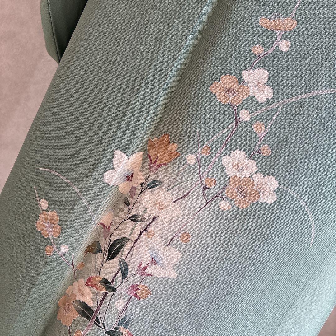 〈長襦袢➕〉訪問着　フルセット　着物　友禅　正絹　ピーコックブルー　凛　J1