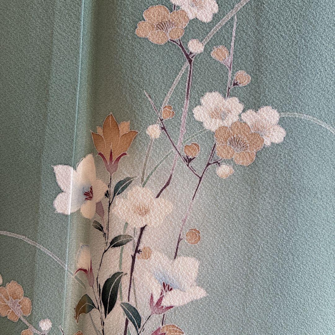 〈長襦袢➕〉訪問着　フルセット　着物　友禅　正絹　ピーコックブルー　凛　J1