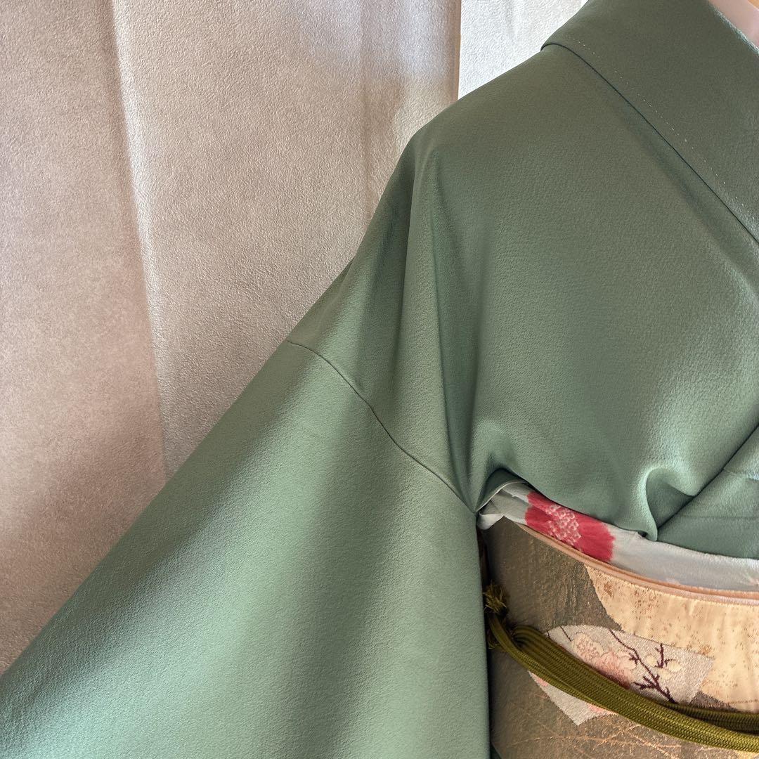 〈長襦袢➕〉訪問着　フルセット　着物　友禅　正絹　ピーコックブルー　凛　J1