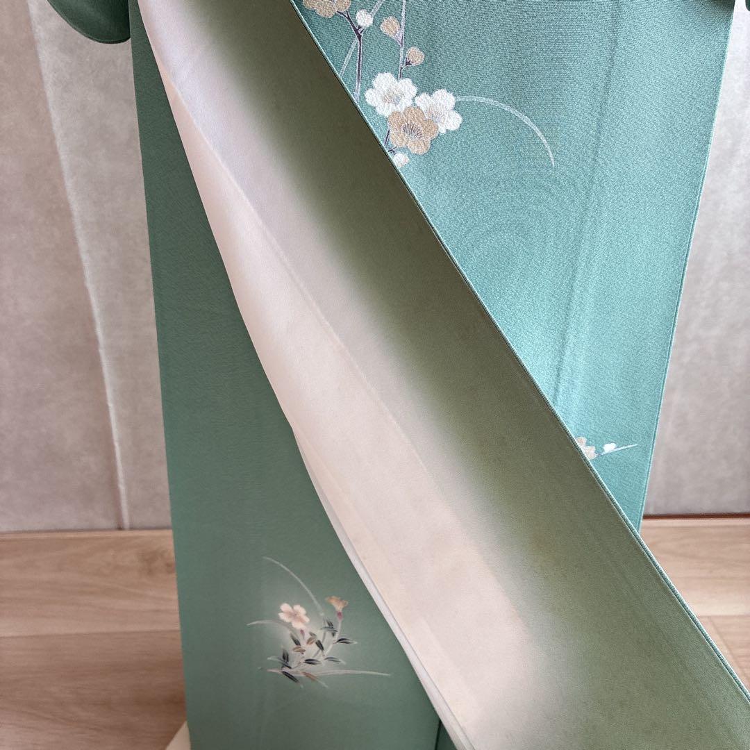 〈長襦袢➕〉訪問着　フルセット　着物　友禅　正絹　ピーコックブルー　凛　J1