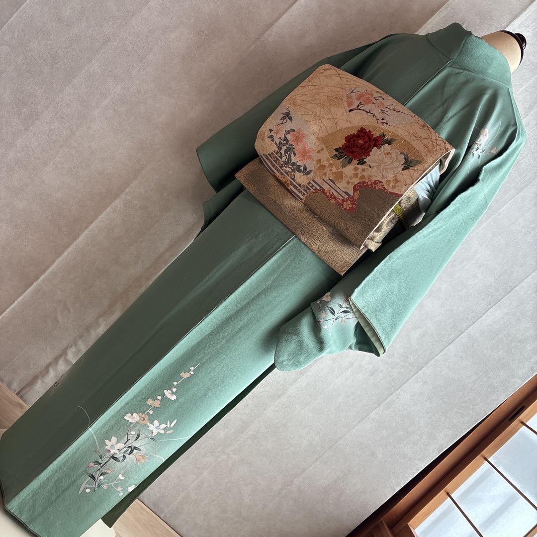 〈長襦袢➕〉訪問着　フルセット　着物　友禅　正絹　ピーコックブルー　凛　J1