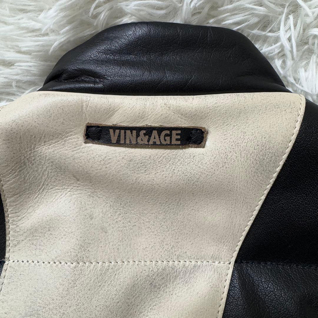 未使用級✨ VIN&AGE ヴィン＆エイジ レザー ダウンベスト バイク 稲妻