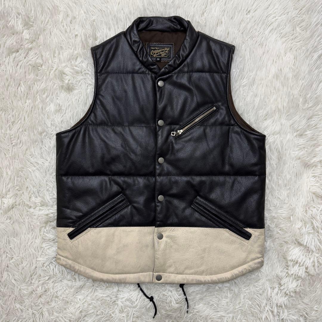 未使用級✨ VIN&AGE ヴィン＆エイジ レザー ダウンベスト バイク 稲妻