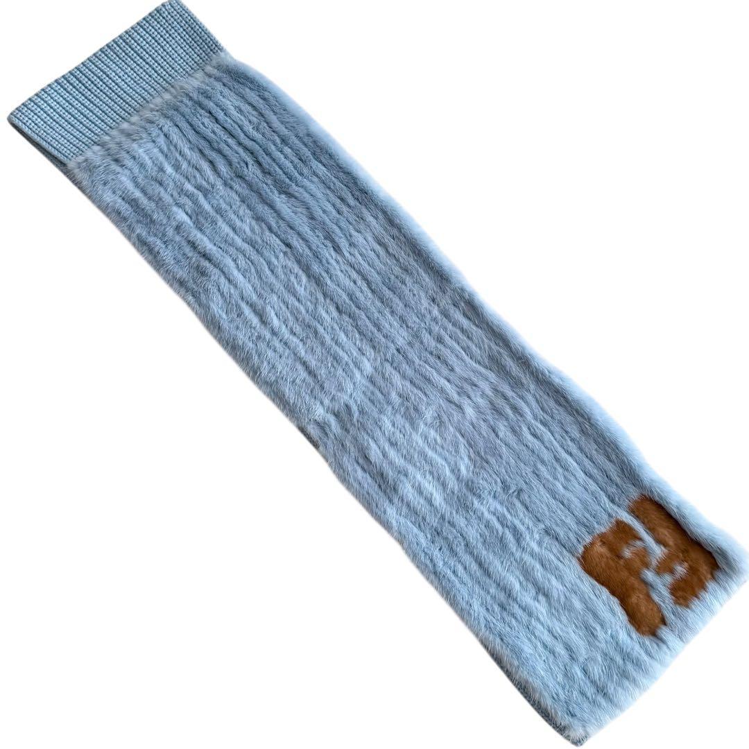 FENDI フェンディ ミンクファー ストール マフラー ウール ライトブルー