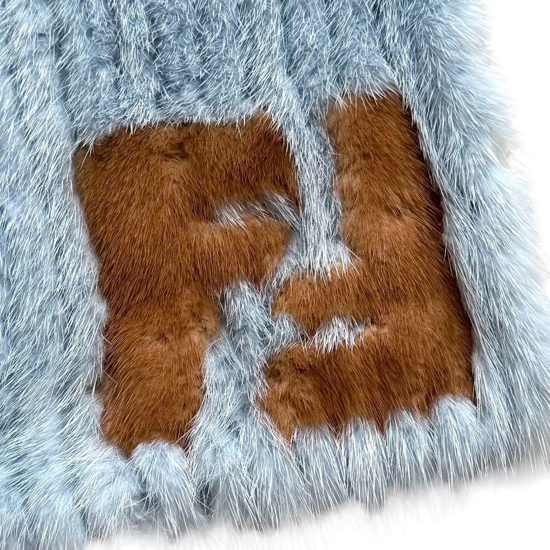 FENDI フェンディ ミンクファー ストール マフラー ウール ライトブルー
