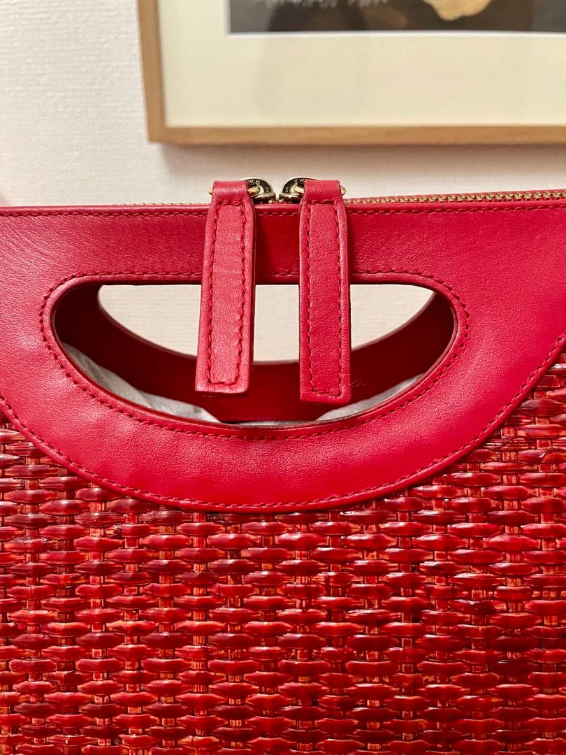 ペリーコ　美品！レザー×藤編み　クラッチ、ハンドバッグ