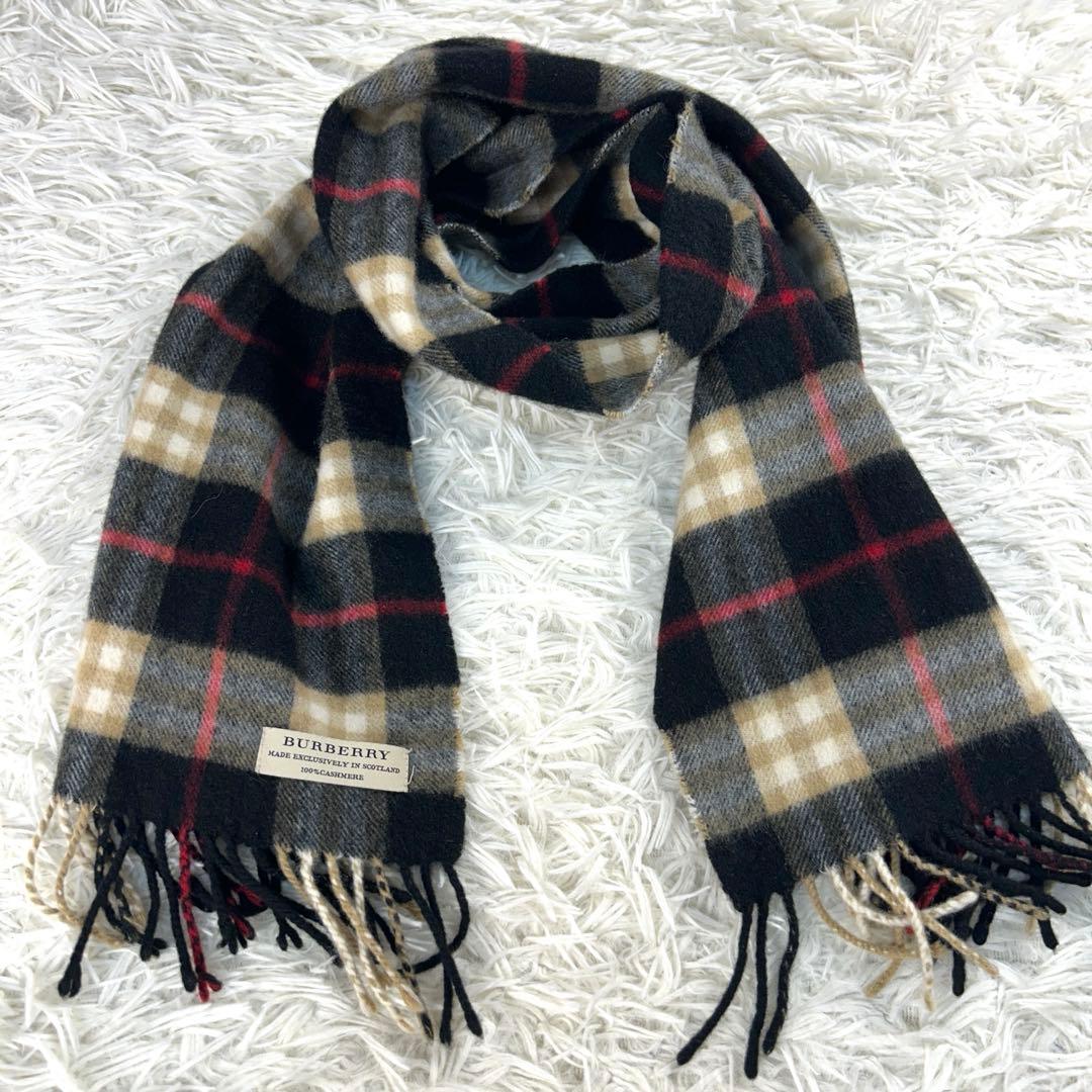 【美品・現行】バーバリー　マフラー　カシミヤ100　チェック　スコットランド製