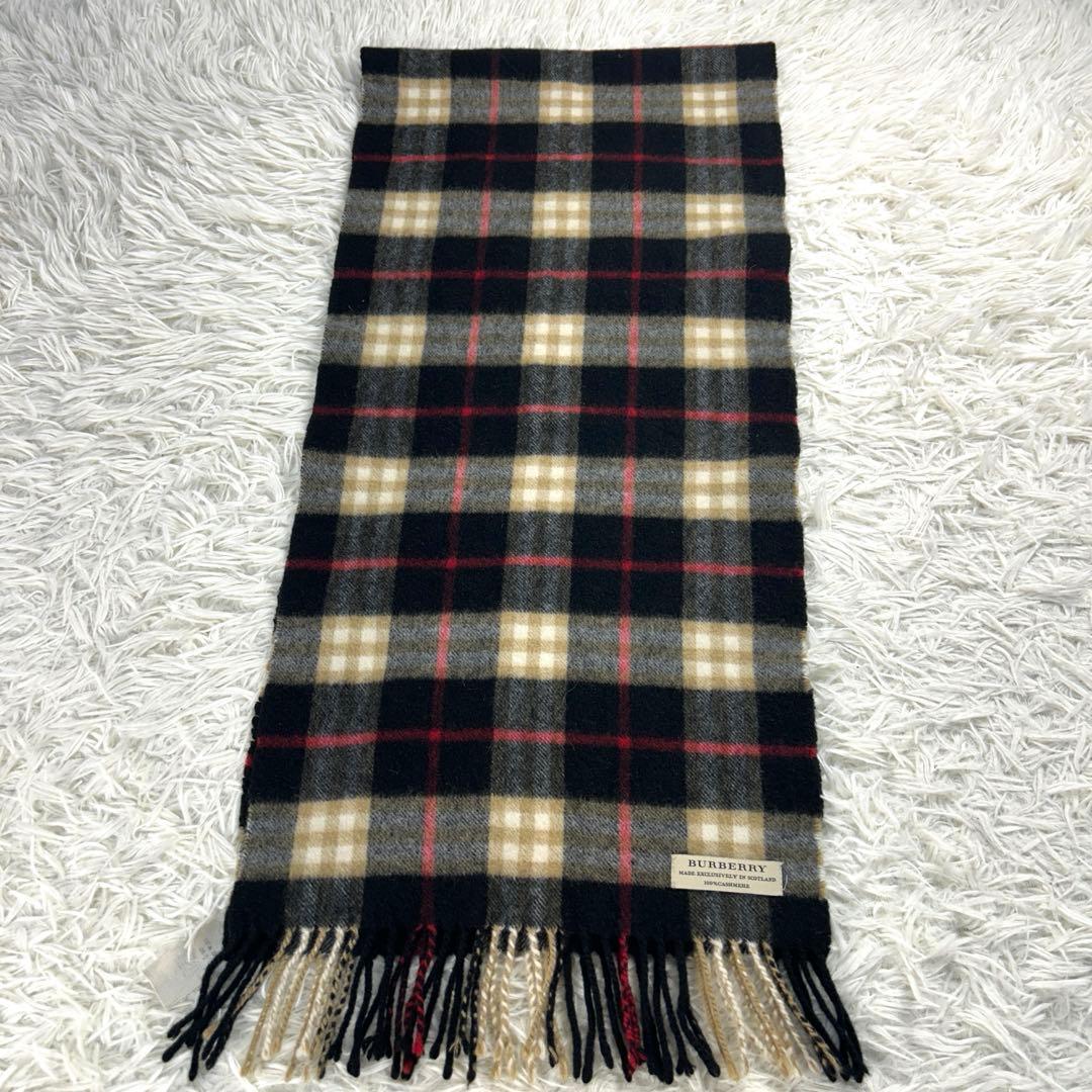 【美品・現行】バーバリー　マフラー　カシミヤ100　チェック　スコットランド製