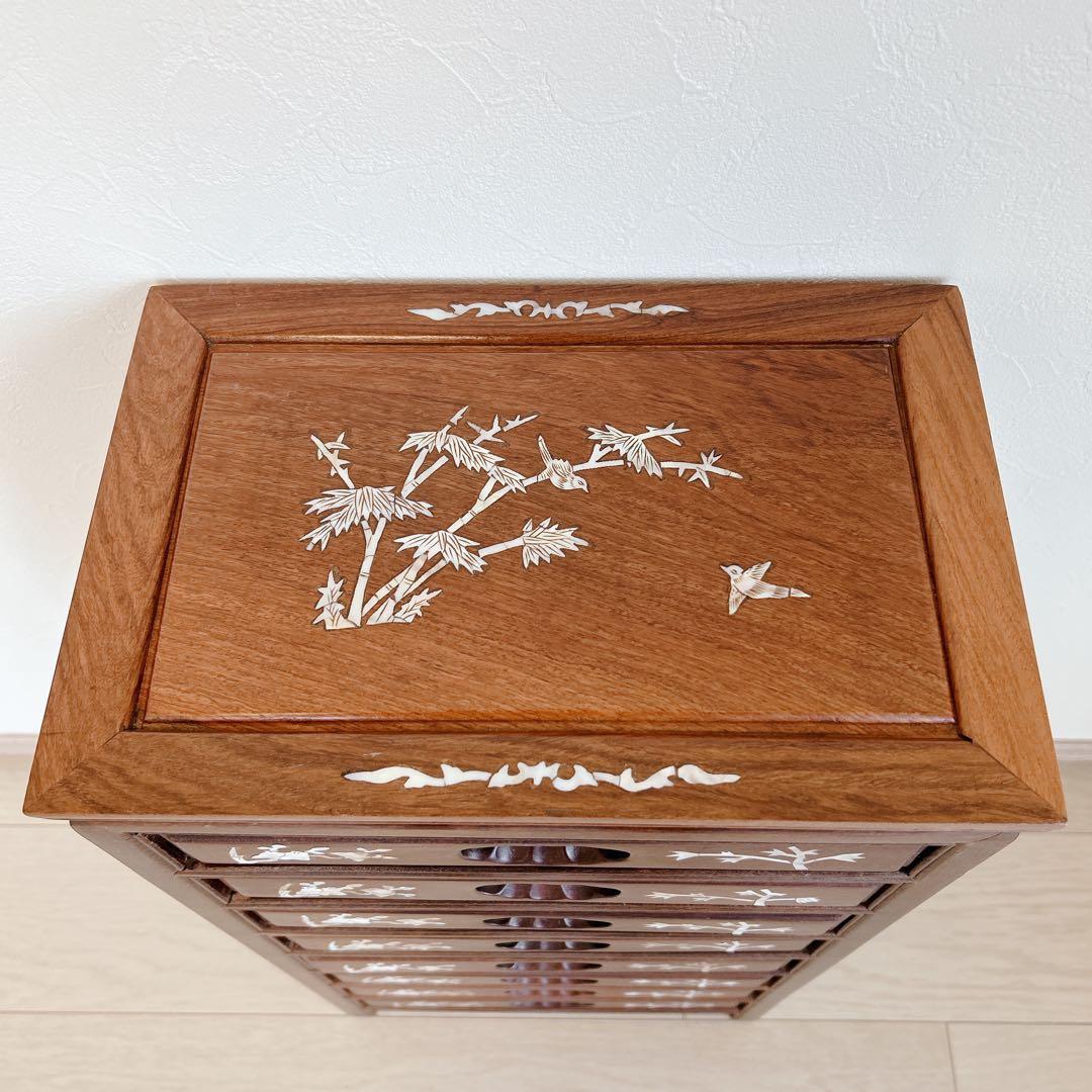 螺鈿細工 箪笥 整理箪笥 8段 木製チェスト 中国骨董 唐木