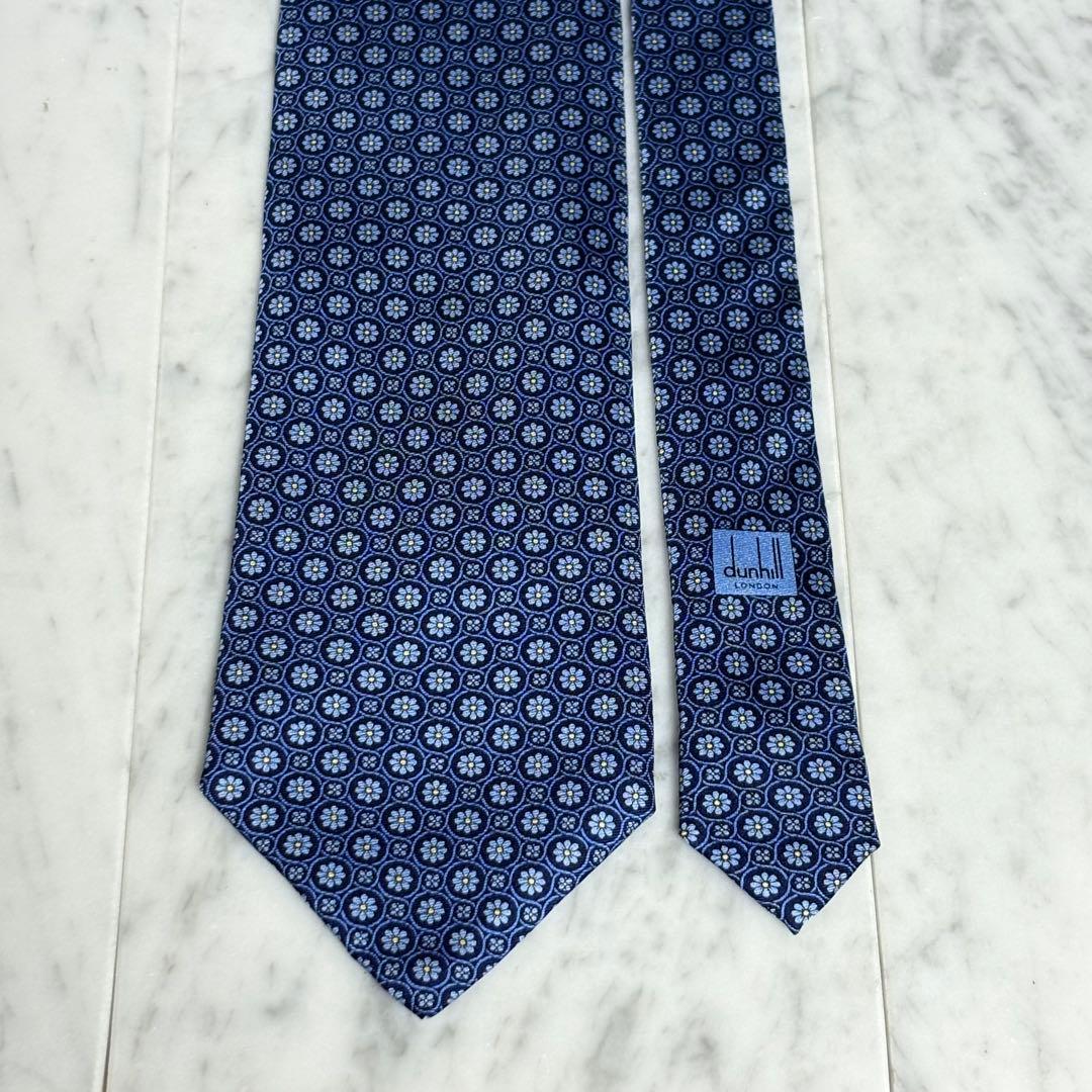 dunhill ネクタイ ネイビー ブルー 花柄 パターン柄
