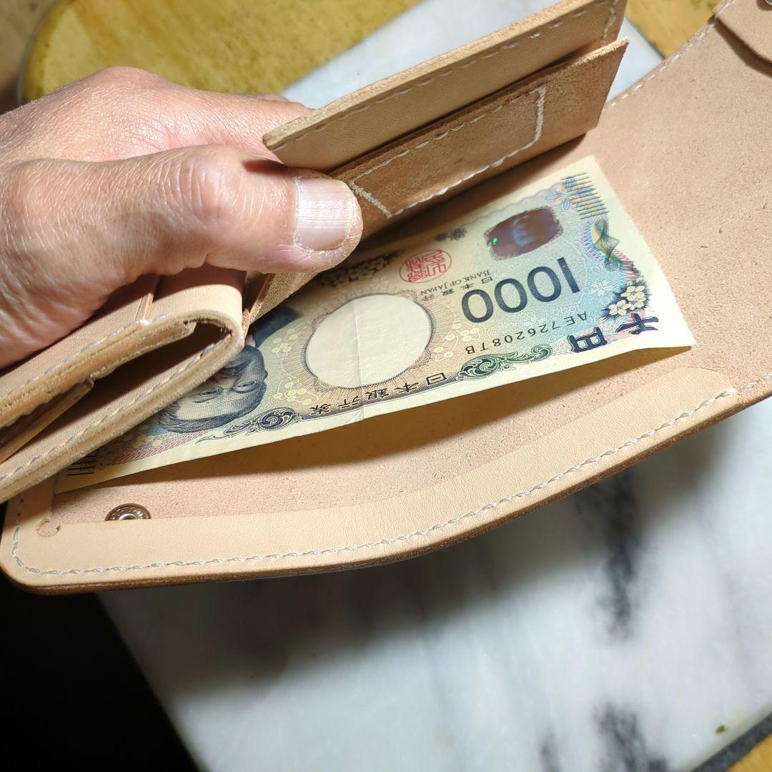 姫路ヌメ革 ショートウォレット ハンドメイド 2つ折り財布 ハーフウォレット