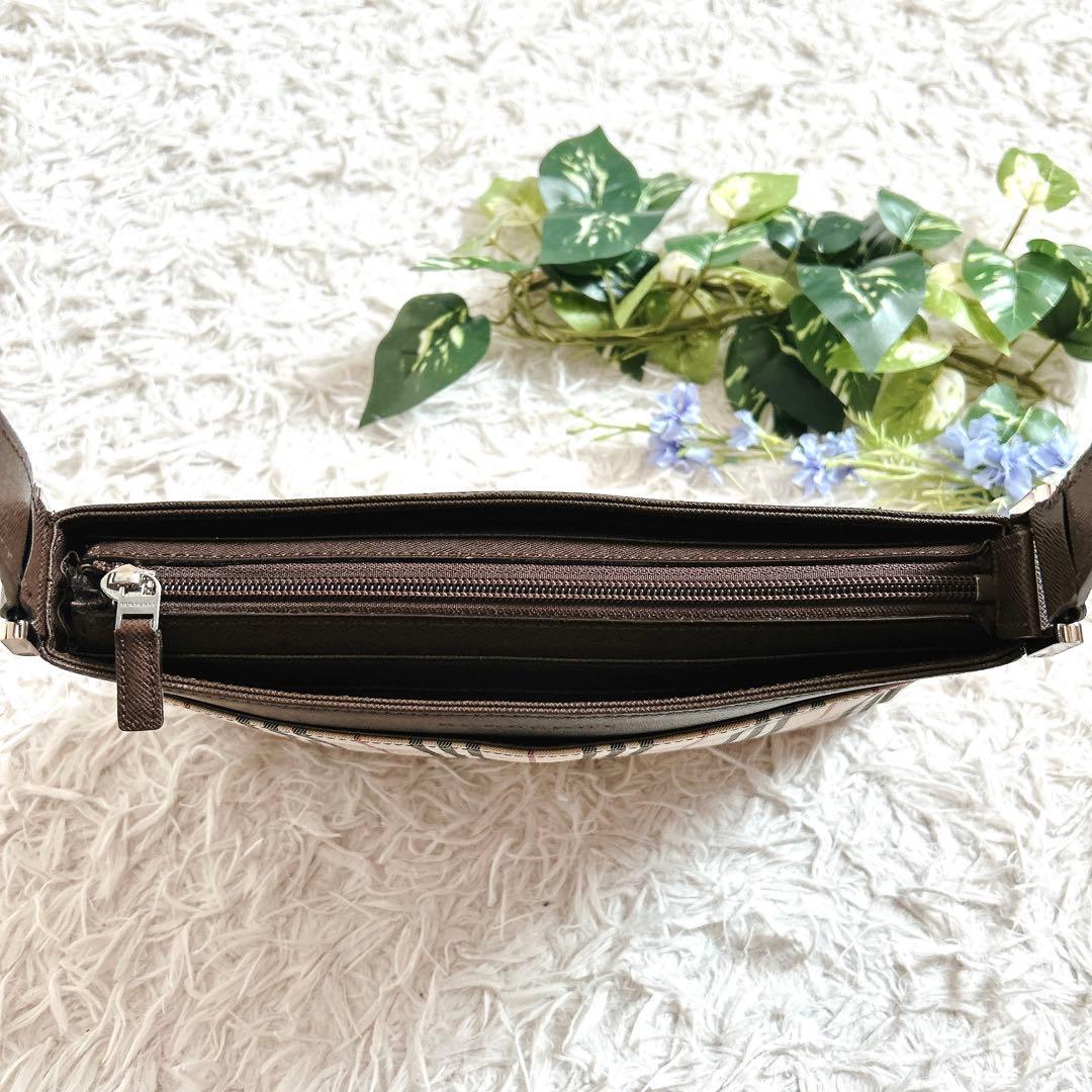 美品⁂バーバリー⁂ショルダーバッグ　キャンバスレザー　ノバチェック　ブラウン