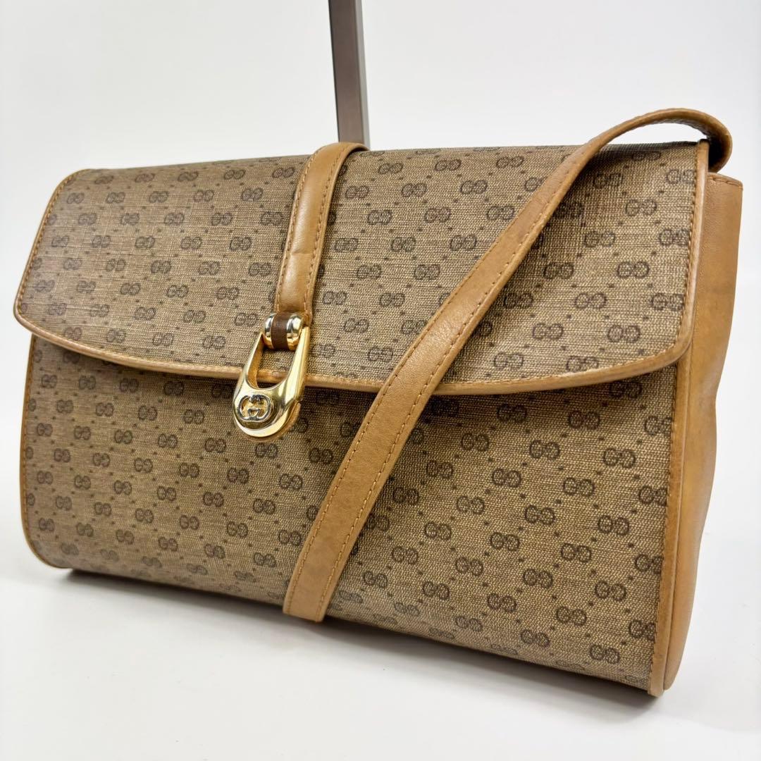 廃盤✨オールドGUCCI マイクロＧＧ　ゴールド ショルダー PVC ブラウン