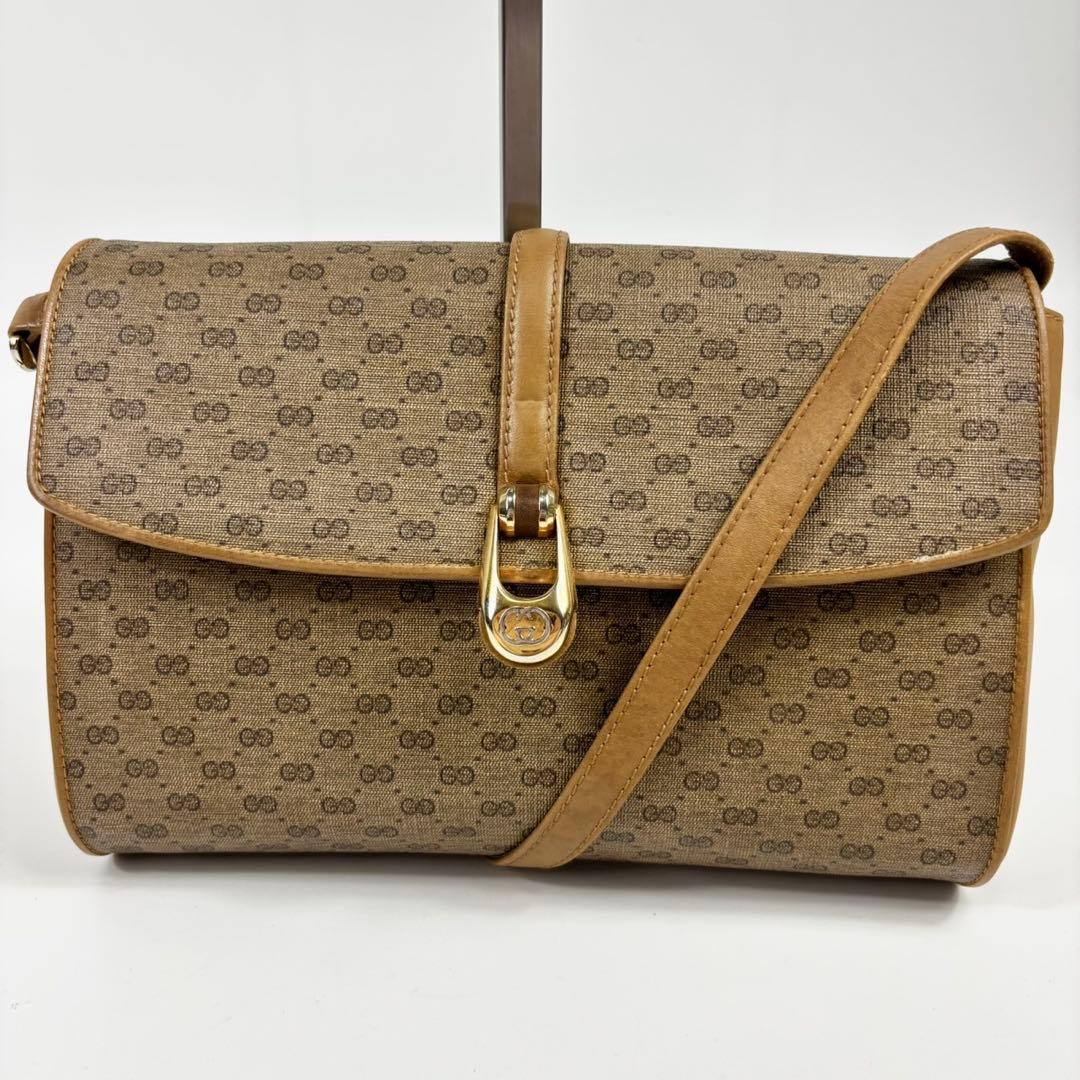 廃盤✨オールドGUCCI マイクロＧＧ　ゴールド ショルダー PVC ブラウン