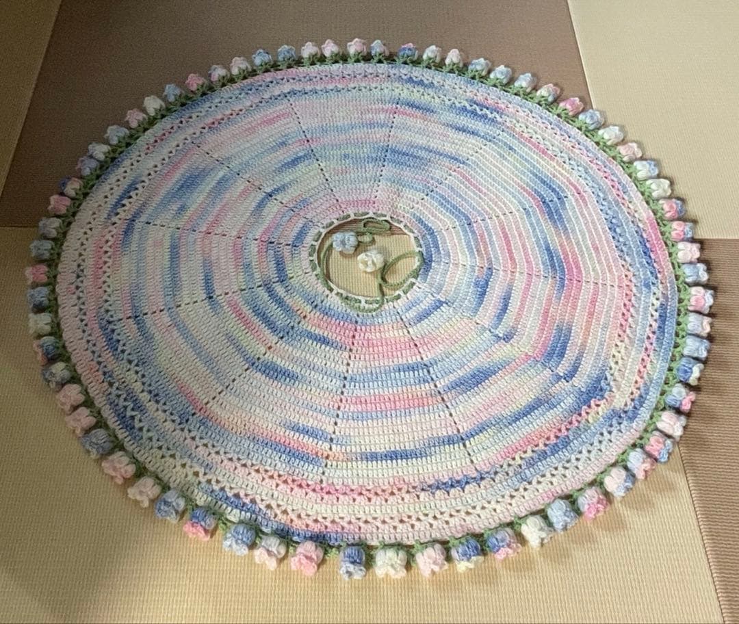 かぎ針編み物の花束ブランケットストール枯れない花68本のスズラン直径 90cm