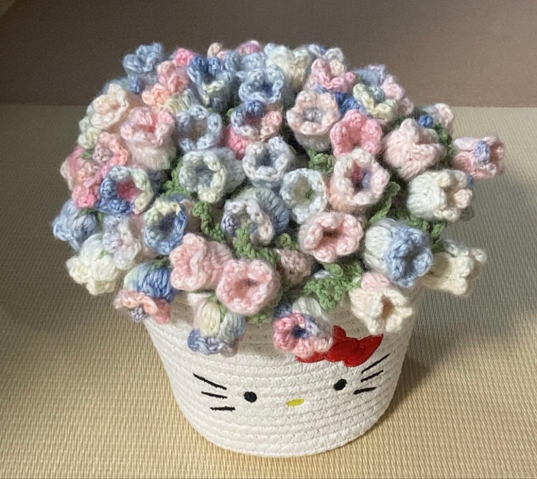 かぎ針編み物の花束ブランケットストール枯れない花68本のスズラン直径 90cm