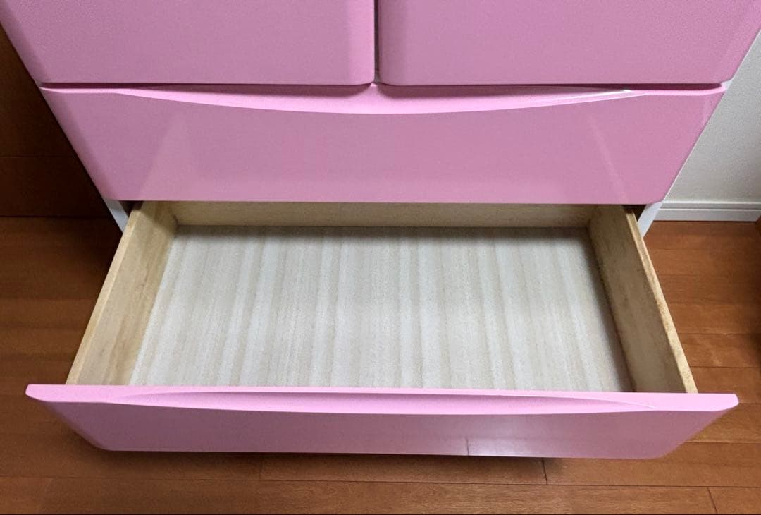 木製チェスト　タンス　5段　ピンク