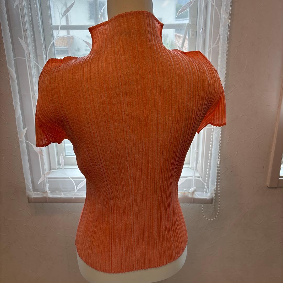 PLEATSPLEASE サーモンピンク　 ハイネック Tシャツ 半袖