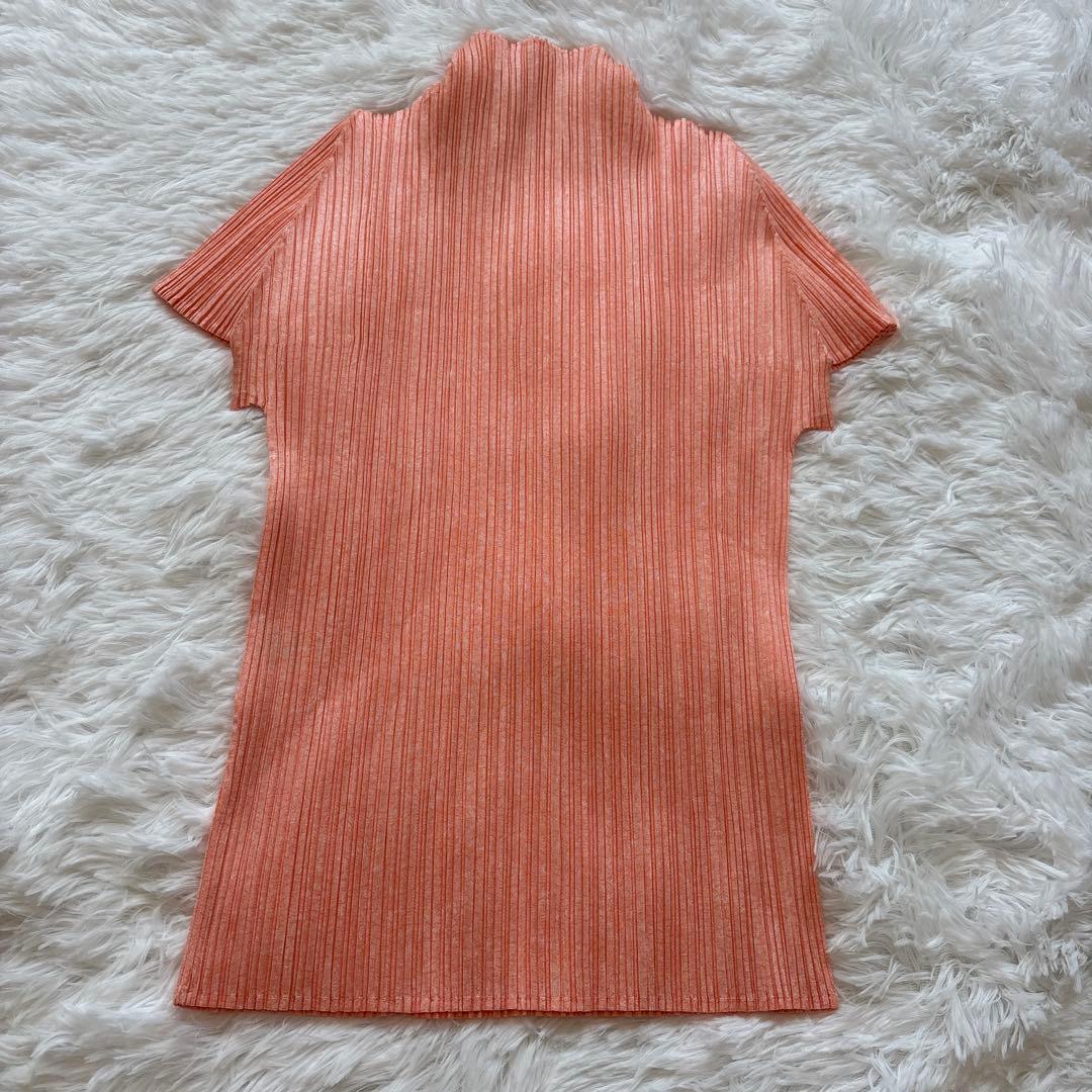 PLEATSPLEASE サーモンピンク　 ハイネック Tシャツ 半袖