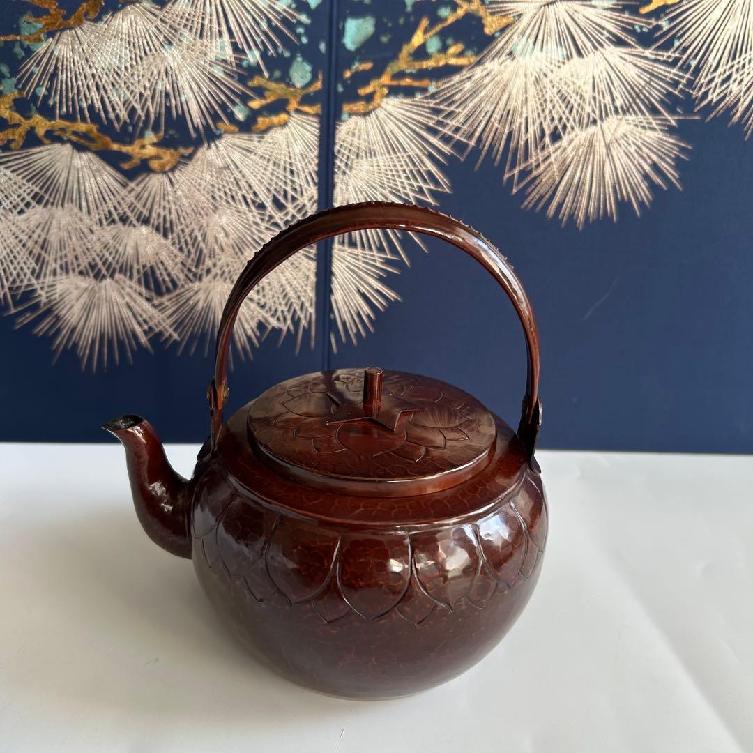 銅製 洗瓶 水次 茶道具 古道具 ビンテージ　彫刻模様