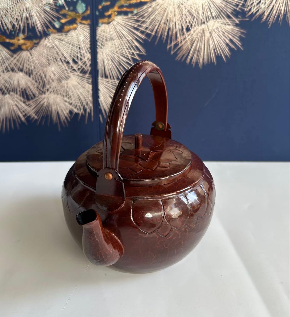 銅製 洗瓶 水次 茶道具 古道具 ビンテージ　彫刻模様