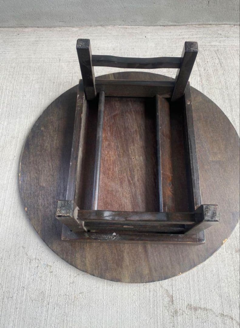 レトロな豆ちゃぶ台　木製 円形座卓 折りたたみ式　2台セット