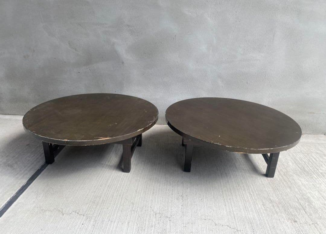 レトロな豆ちゃぶ台　木製 円形座卓 折りたたみ式　2台セット