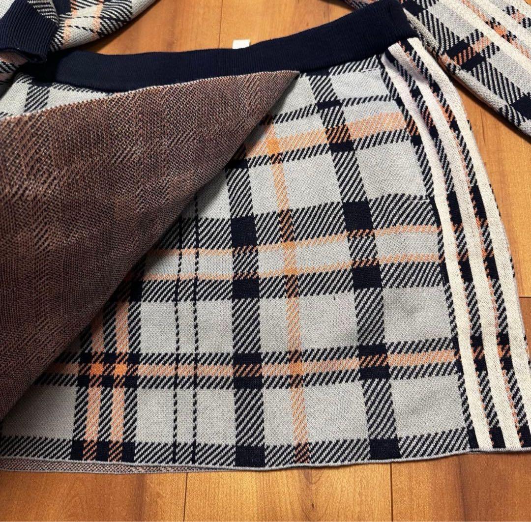 タータンチェック　長袖　セーター　巻きスカート　セットアップ　サイズS 新品