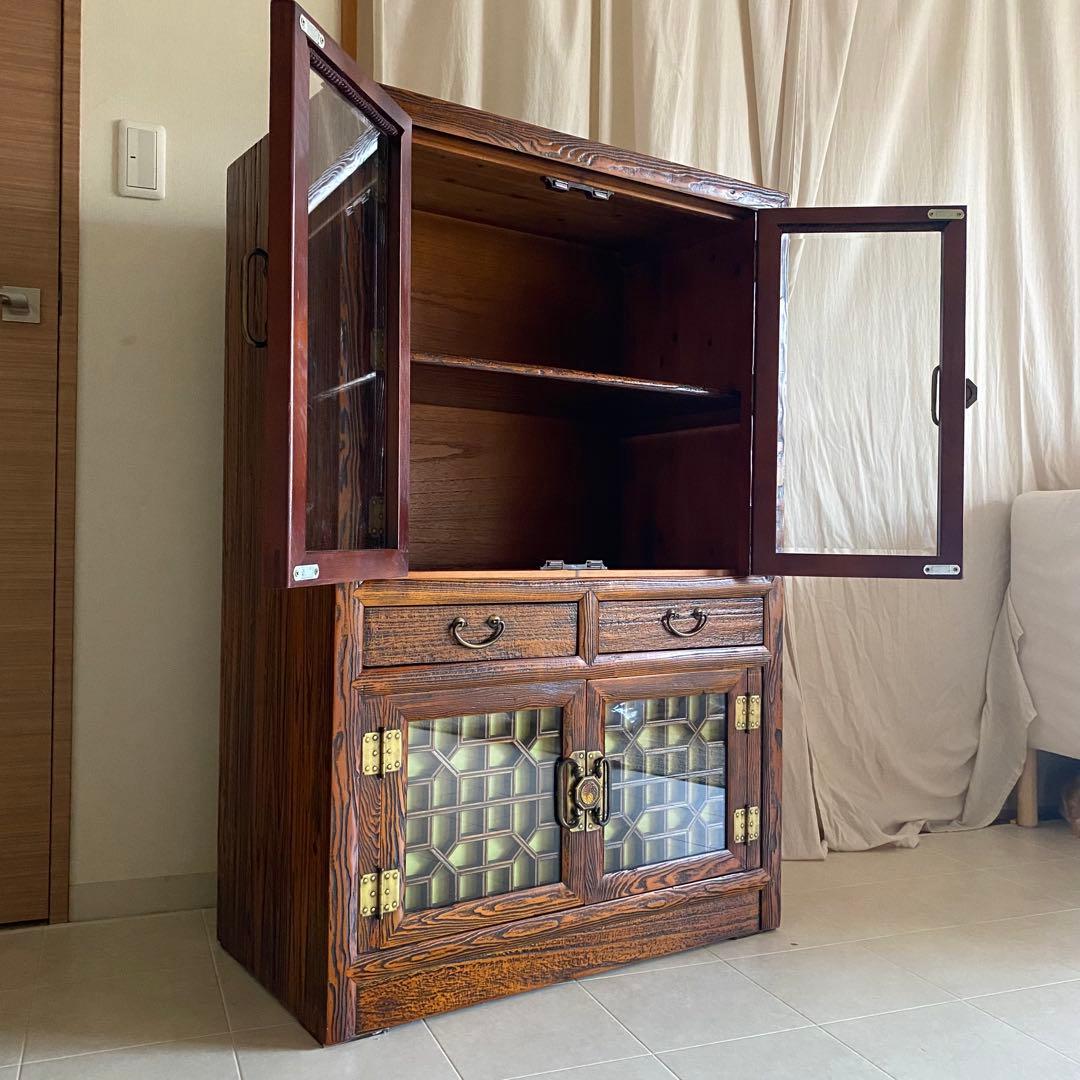 李朝家具　アンティーク　ガラスキャビネット　飾り棚　薬箪笥　中国家具　和家具