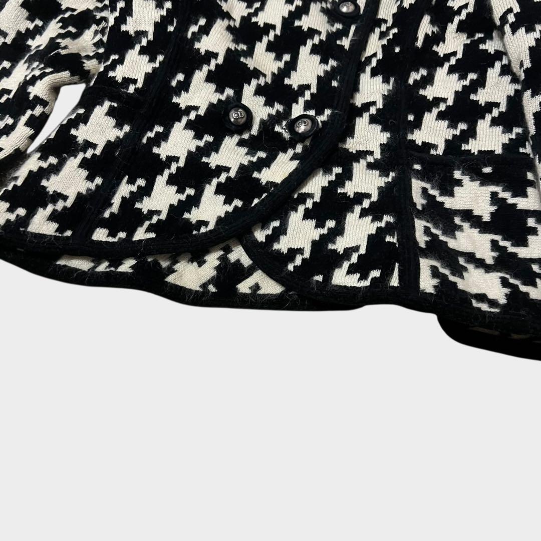 クリスチャンディオール ノーカラージャケット 千鳥柄 CDロゴボタン ウール L
