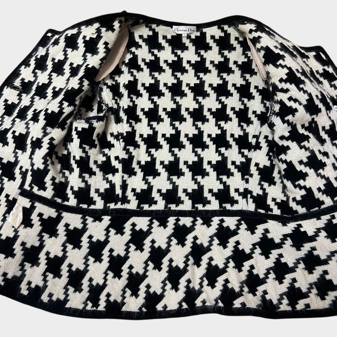 クリスチャンディオール ノーカラージャケット 千鳥柄 CDロゴボタン ウール L