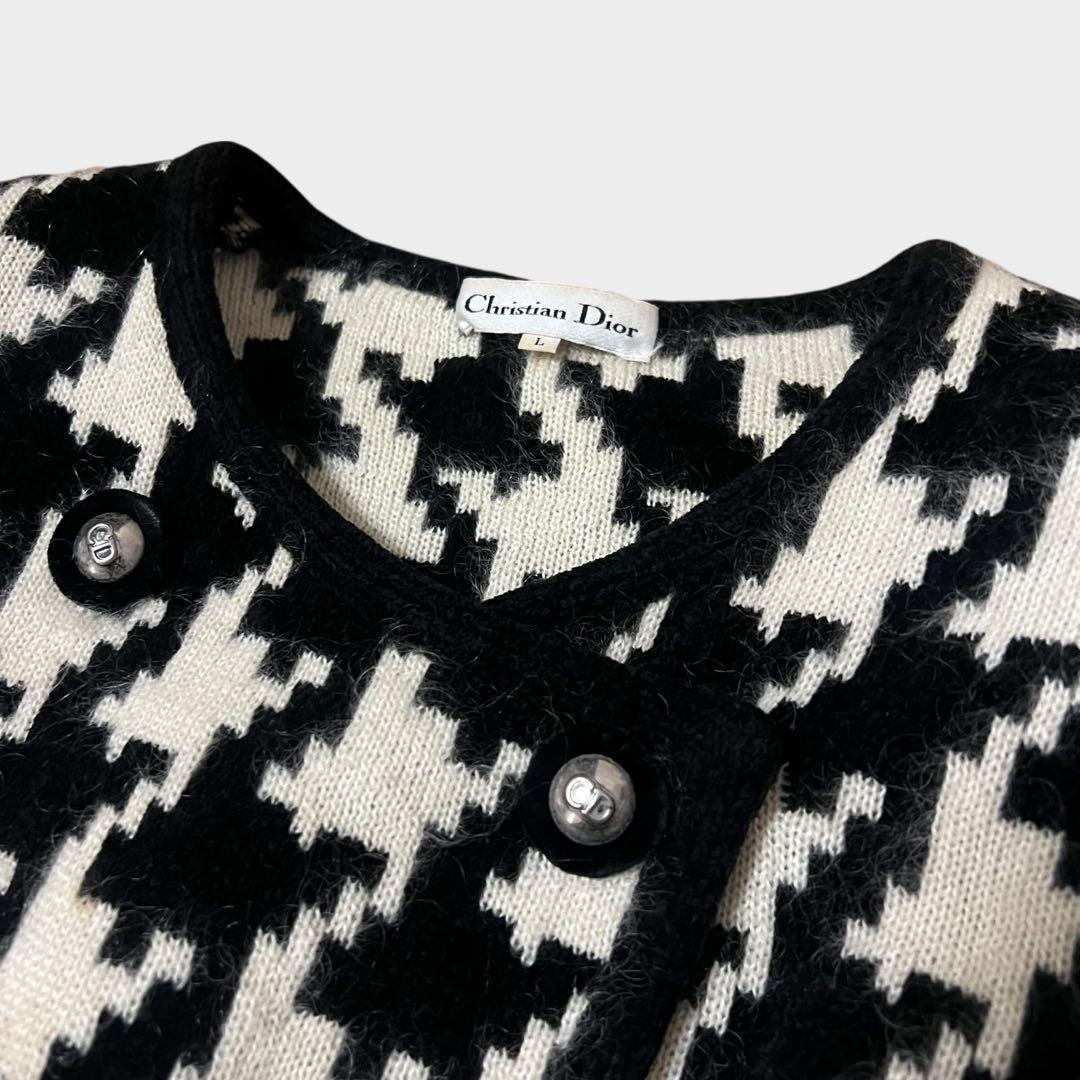 クリスチャンディオール ノーカラージャケット 千鳥柄 CDロゴボタン ウール L
