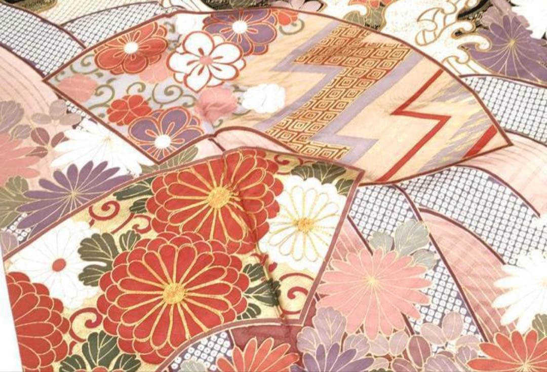 なのなのbox振袖長襦袢サイズS〜M 正絹　花柄 波模様