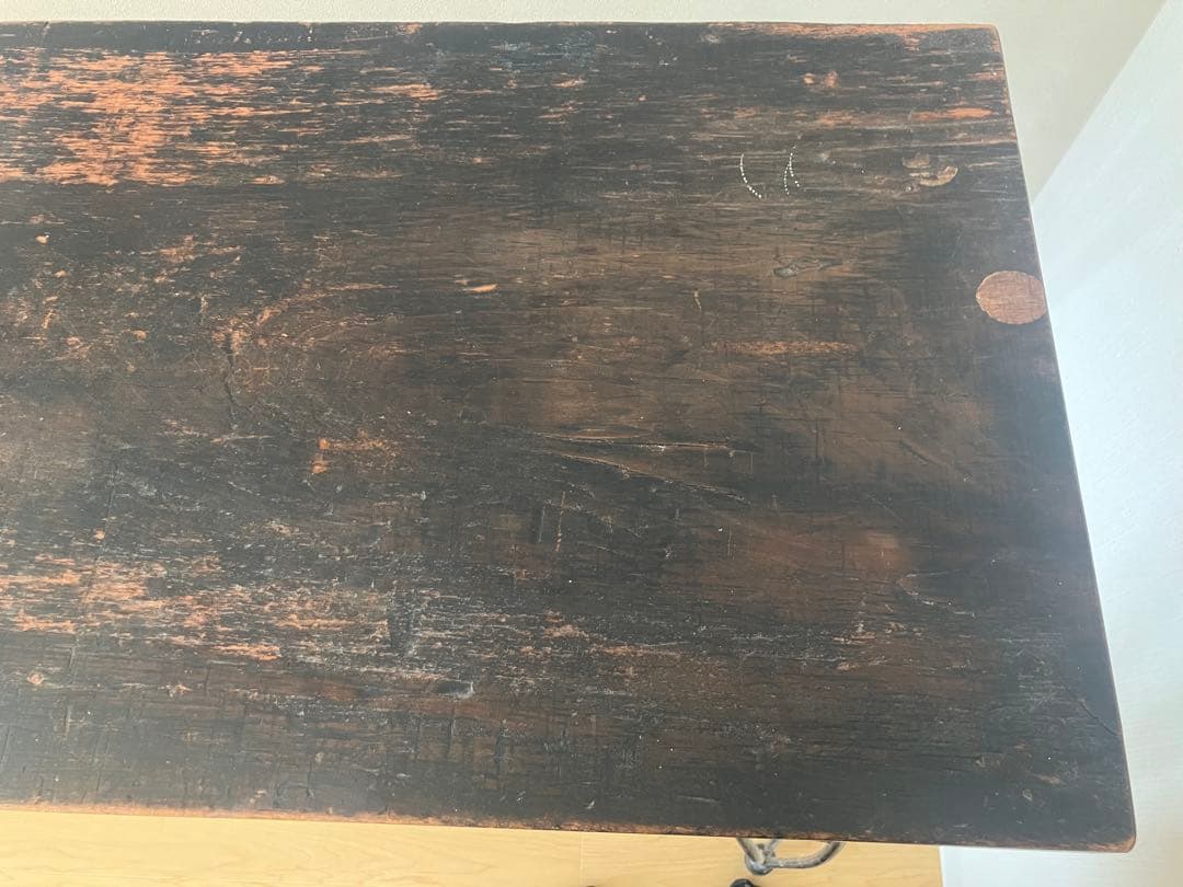 ダークブラウン木製テーブル（アイアン脚）