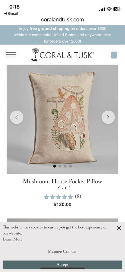 CORAL & TUSK キノコとリスのクッションカバー